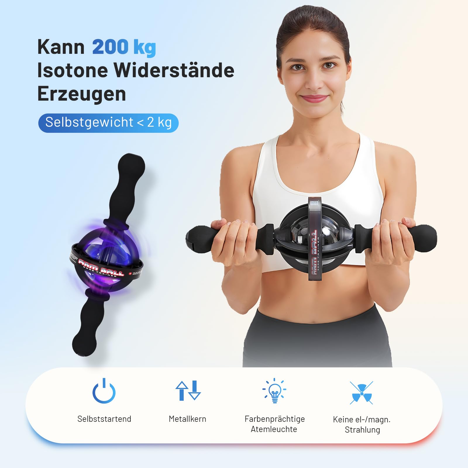 Gyro-Trainer Pro trener ręczny, podwójny uchwyt, 200 kg oporu, do budowy mięśni i siły nadgarstka