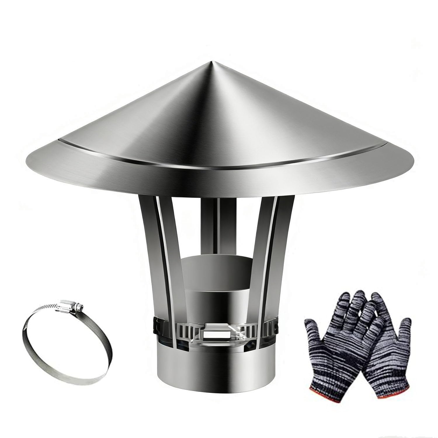 YGLSNVKWQ 7in 7.5in 7.9in 8.3in Fireplace Chimney Caps Cone Top Chimney Cover for Outside,Chimney Roof Rain Guard for Exterior Fireplace Flue, Furnace Vent,Stainless Steel Chimney Vent Cap(5.1in)