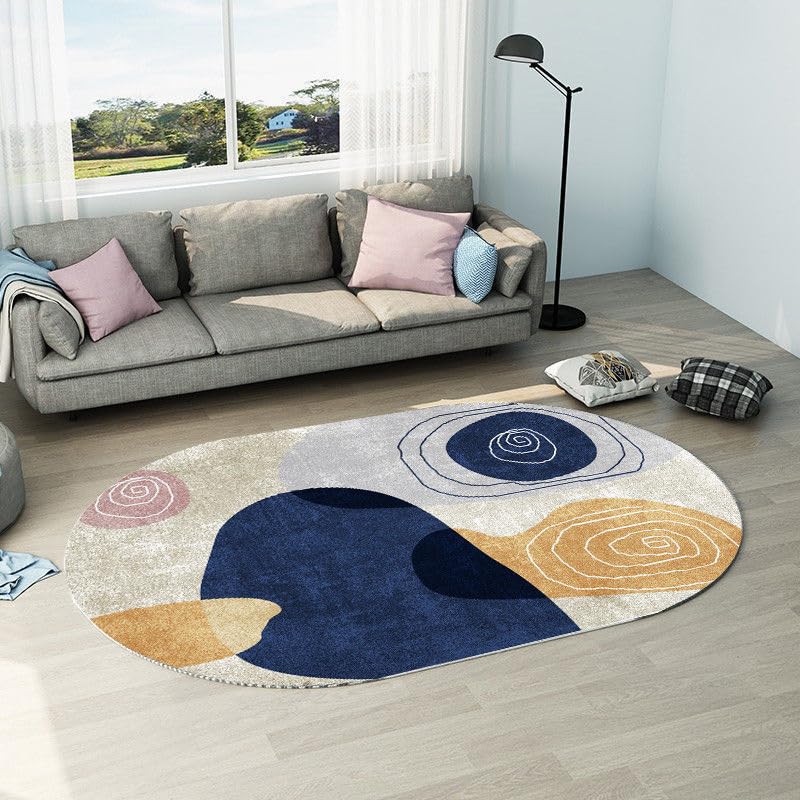 Tapis imitation cachemire ovale haut de gamme bleu 90x200