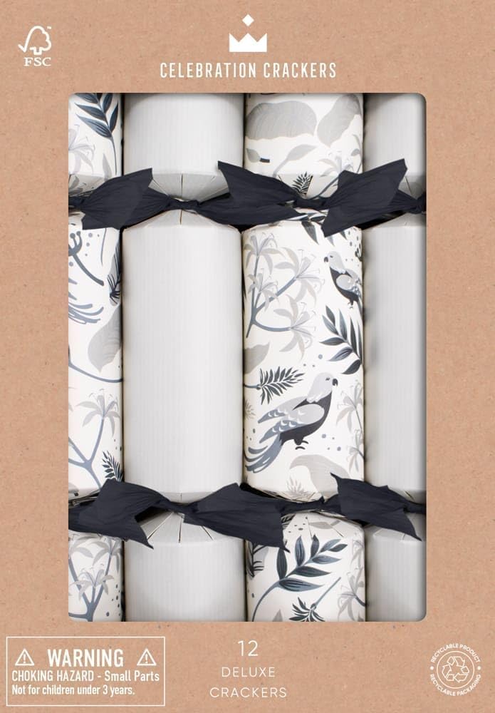 Celebration Crackers Eco Friendly Deluxe Christmas Crackers - Tray of 12 x 12 Inch - Luxury Deluxe Christmas Cracker - FSC Mix - Silver Bird