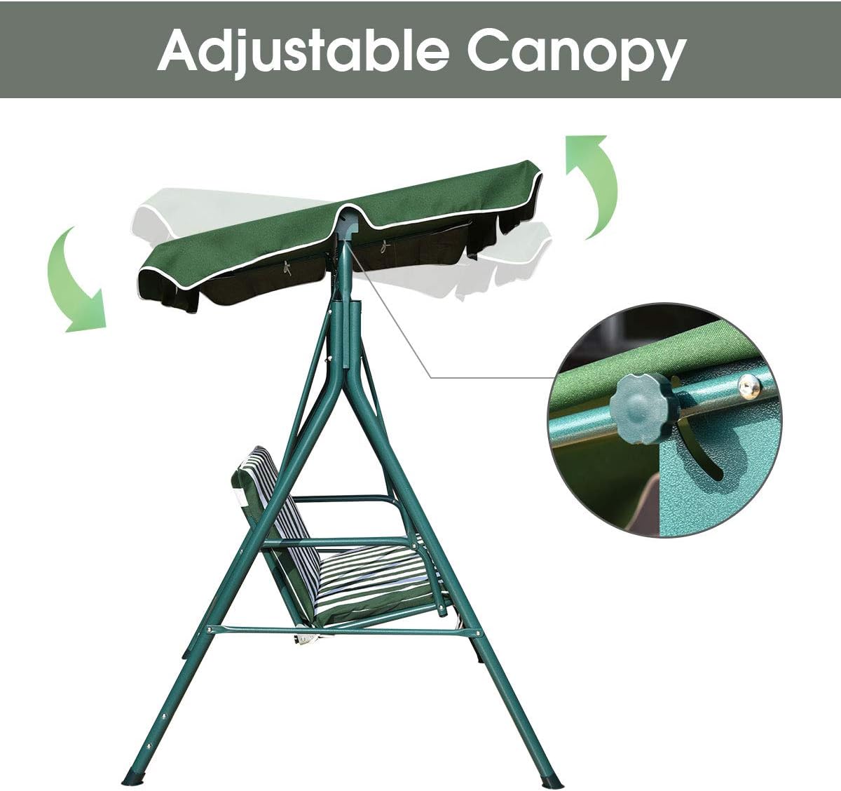 Happygrill 2-Person Convertible Canopy Swing Chair, Hammock Swing with Comfortable Cushion Seats, Weather Resistant Power Coated Steel Frame
