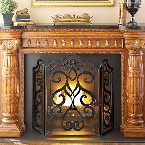 Protector de Chimenea de Hierro Forjado de 3 Paneles, Pantalla de Chimenea Plegable portátil, Cerca de Malla para Chimenea