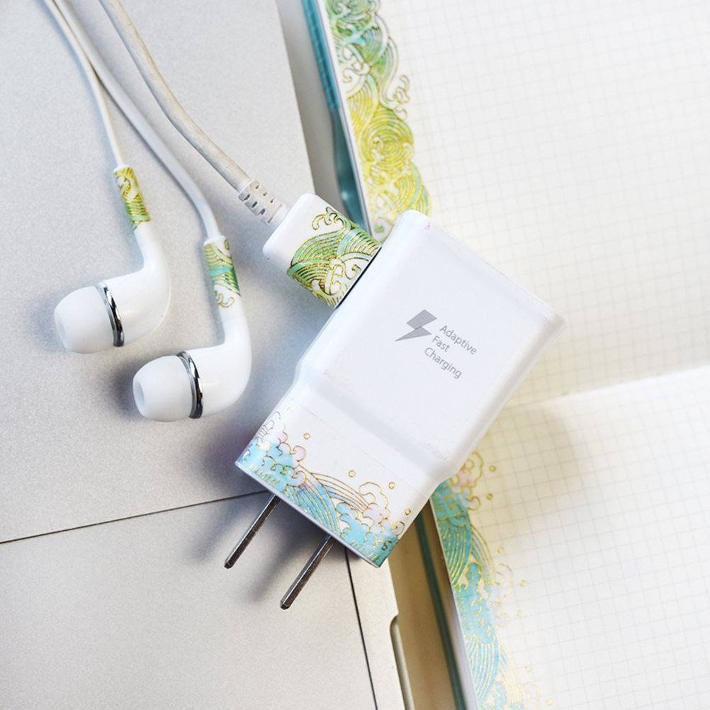 Złota taśma Washi Tape zestaw 2 rolek - unikalny design złota kolorowa fala morska dekoracyjna DIY japoński klej maskujący samoprzylepny papier Washi zestaw taśm (szerokość: 15 mm)