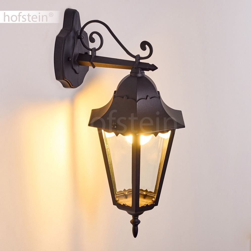 HOFSTEIN Außenwandleuchte Hongkong, Außenwandlampe aus Metall/Glas in Schwarz/Klar, Wandleuchte Down im Retro/Vintage/Landhaus-Design, E27, IP44, Eingangsbereich, Terrasse, Haustür, Hof