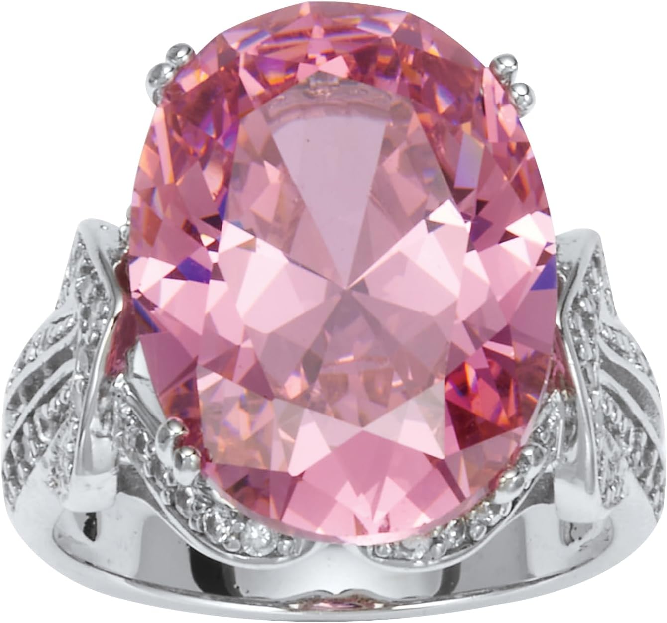 Palm Beach Jewelry PalmBeach Platinum-Plated Oval Shaped Pink Cubic Zirconia Ring Sizes 6-10