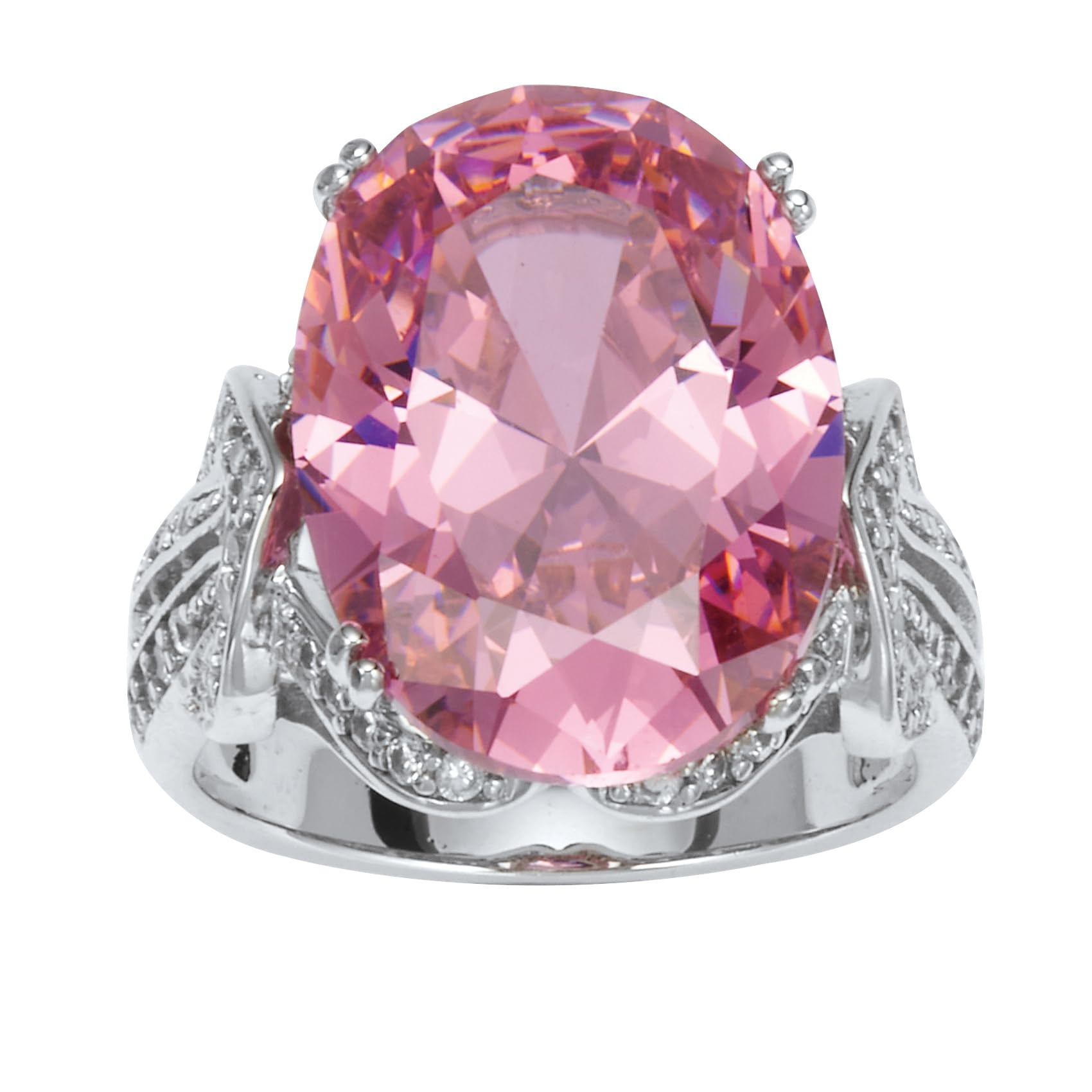 Palm Beach Jewelry PalmBeach Platinum-Plated Oval Shaped Pink Cubic Zirconia Ring Sizes 6-10