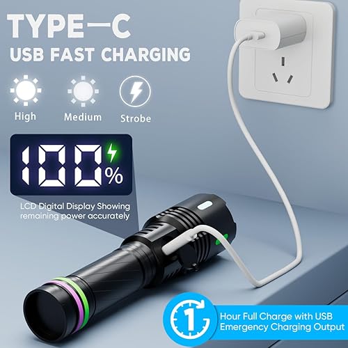 Miniatura 4 de Linternas recargables de alto lúmenes, potentes 3 modos de luz de flash súper brillante con pantalla digital LCD, linternas LED de mano ajustables