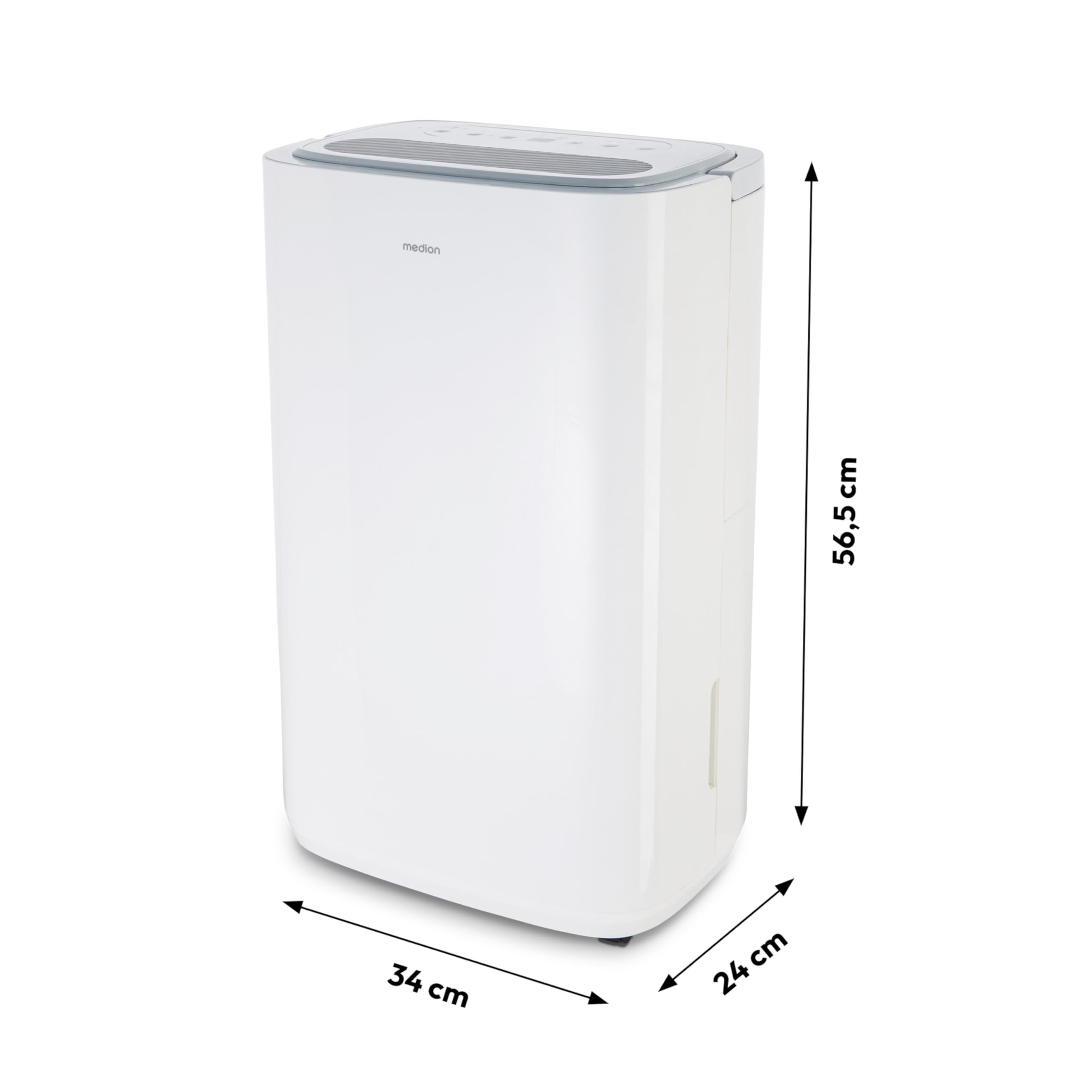 MEDION DH20 Luftentfeuchter elektrisch (bis zu 100m³ (20m²), 20Liter/24h, 43db leise, elektrischer Raumentfeuchter, Normalbetrieb, Wäschemodus, Ventilatorbetrieb, Timer, Bodenrollen, Entfeuchter)