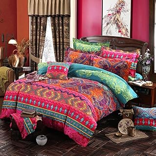 Lanqinglv Bohemian Duvet Cover Set King Size Boho Printed Bedding Set Kingsize Microfiber Indian Quilt Covers With Zipper Closure and 2 Pillowcases 50x75cn (Q,K)