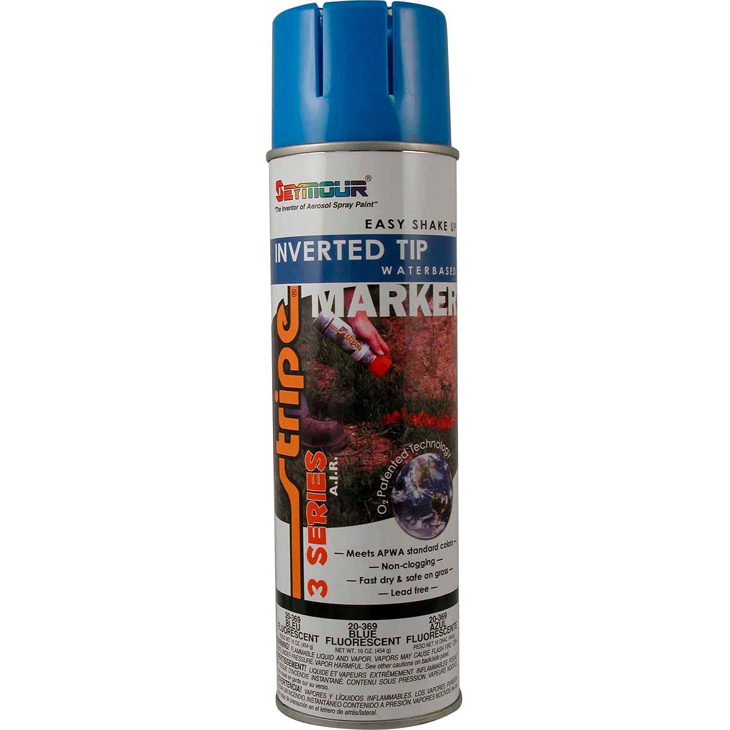Stripe 3-Series Contractor’s Choice Water-Based Inverted Ground Marking Spray Paint by Seymour – 1 Ounce (Pack of 1), Blue Fluorescent, Model 20-369