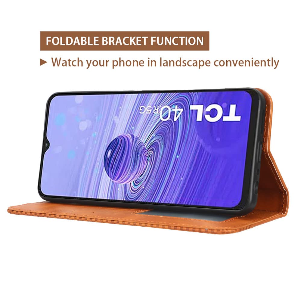 COMAKU Cover In Pelle Retrò Per TCL 40 R 5G, Custodia Portafoglio Con Slot Per Carte E Contanti, Funzione Stand, Ricarica Wireless, Marrone - 2