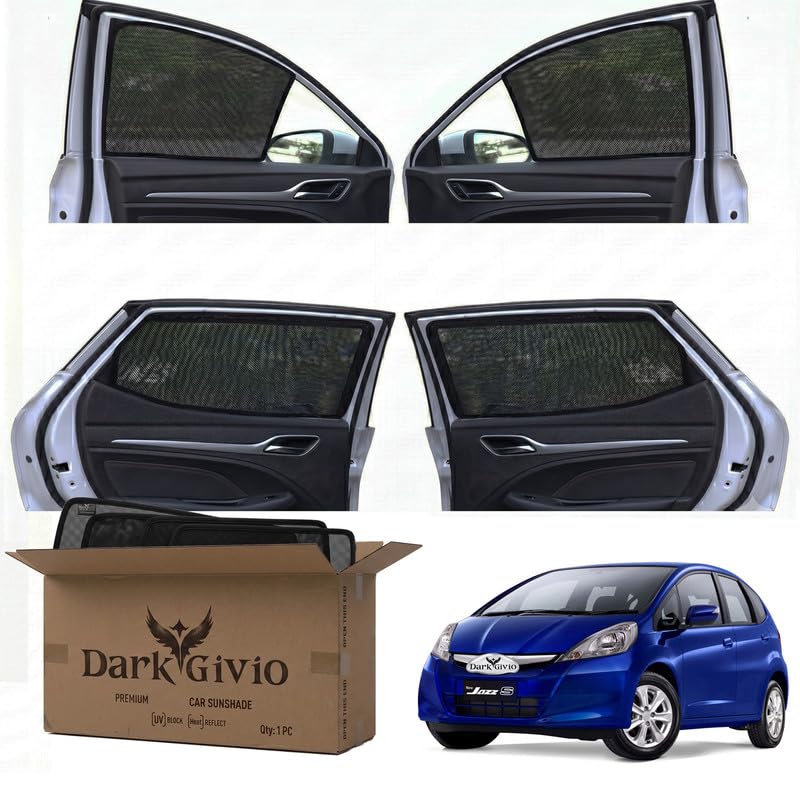 Image of Car Window Sun Shade Protector for Jazz OM (2009 11) | Exact Fit Non-Magnetic Half Cut Sunshade (Set of 4 /6) | UV Blocker Side Window Car Curtains & Interior Accessory