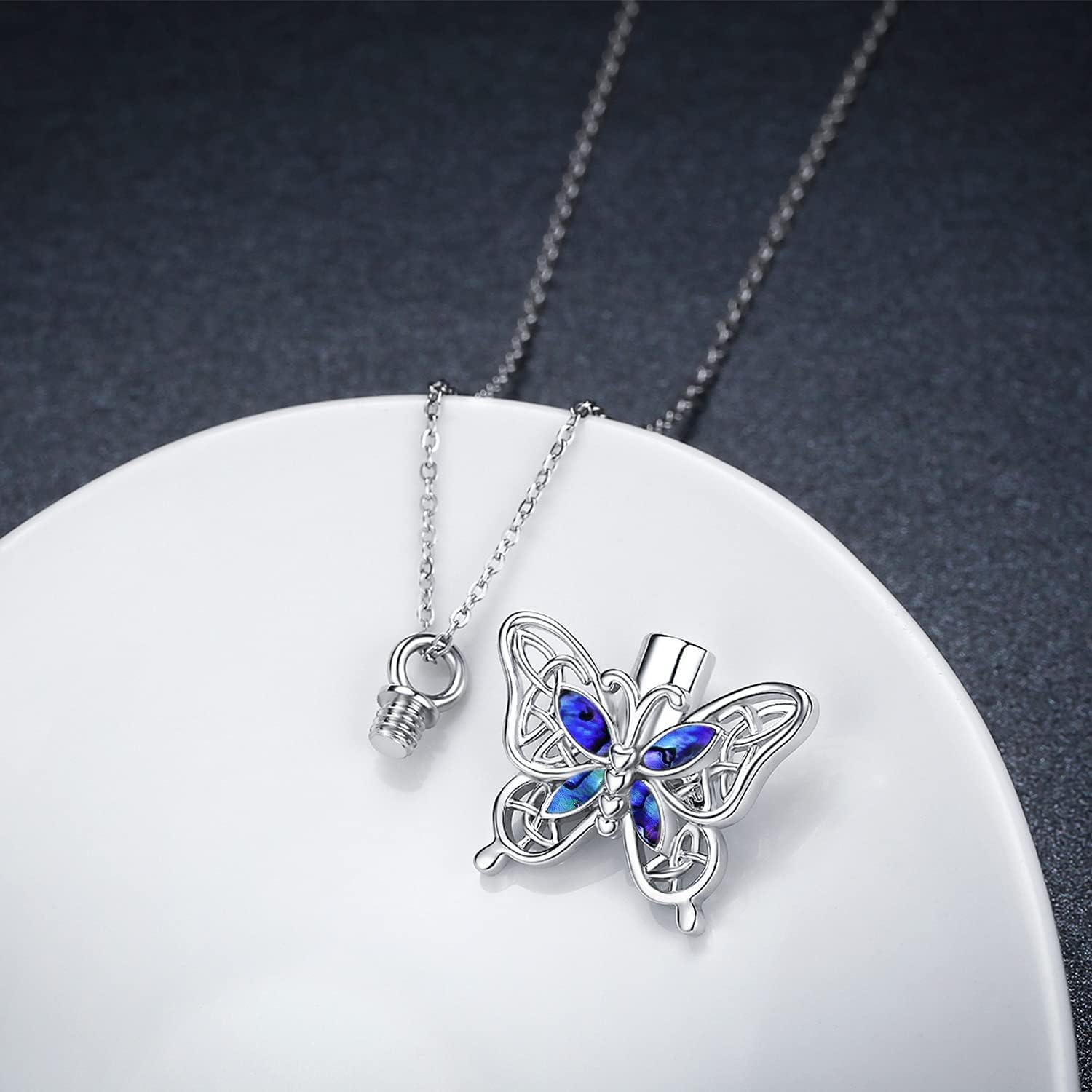 CHENGHONG Butterfly Urn Necklace for Ashes for Women 925 Sterling Silver Celtic Knot Irish Necklace Cremation Jewelry for Ashes for Human Keepsake Memorial Jewelry Gifts for Ashes