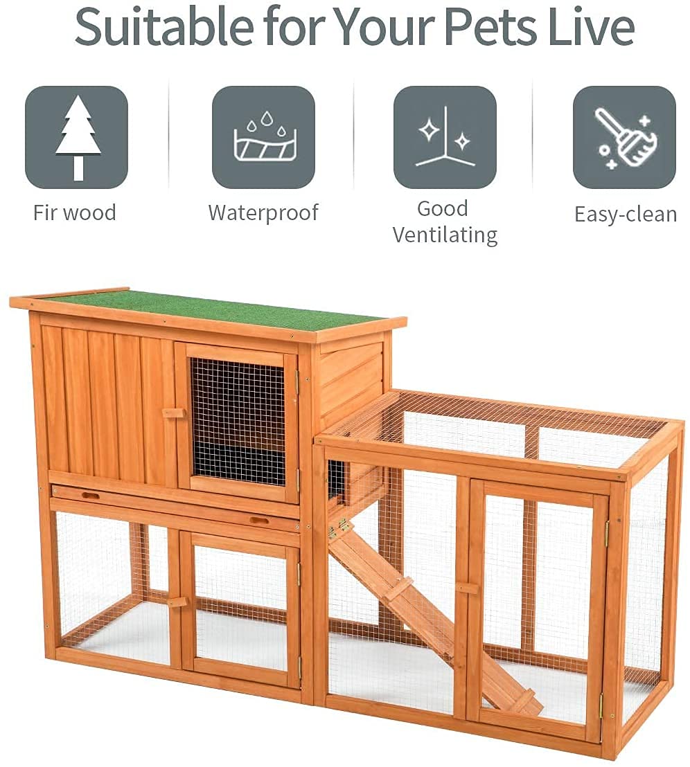 Buy Esright Rabbit Hutch 54.3'' Rabbit Cage Outdoor Large Wooden Bunny