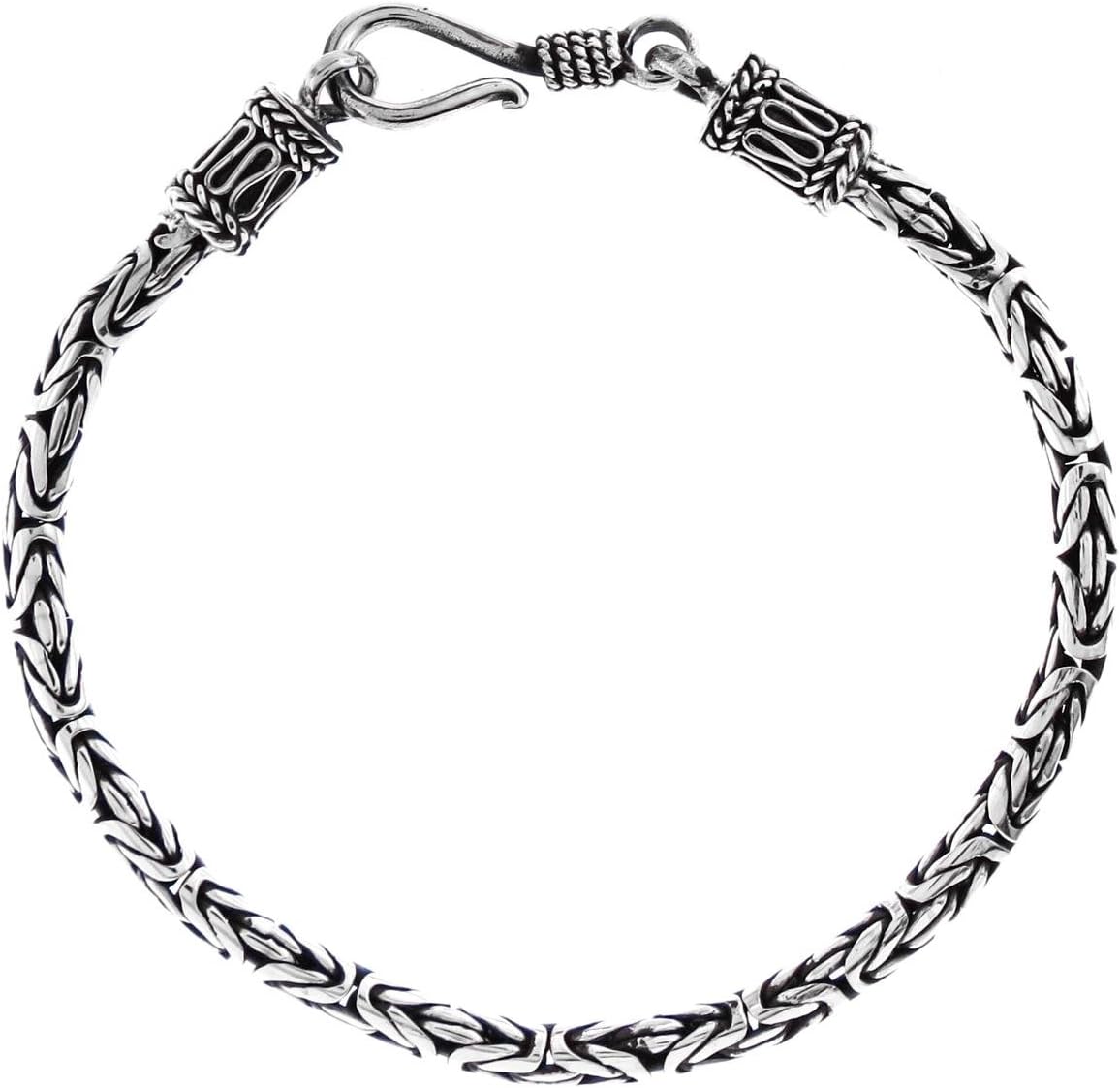 3mm Round Byzantine Handmade Bali Oxidized 925 Sterling Silver Chain Anklet Bracelet