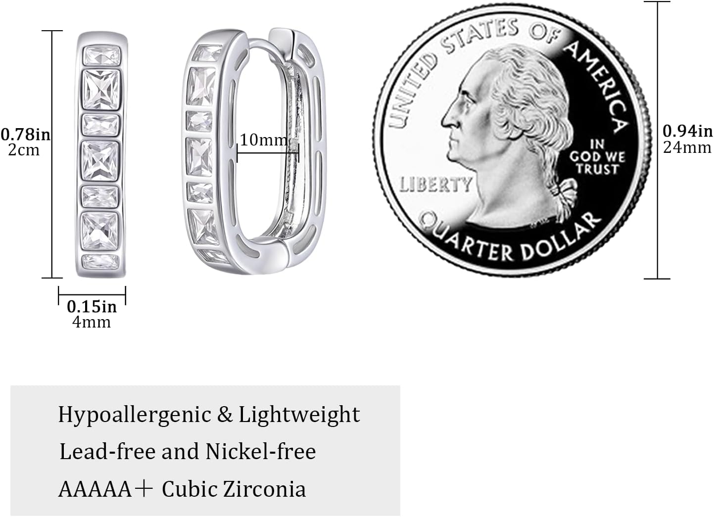 Small Chunky Silver Hoop Earrings Hypoallergenic Cubic Zirconia Huggie Hoops Earrings for Jewelry Gifts Minimalist Square Hoop Earrings for Women - Image 5