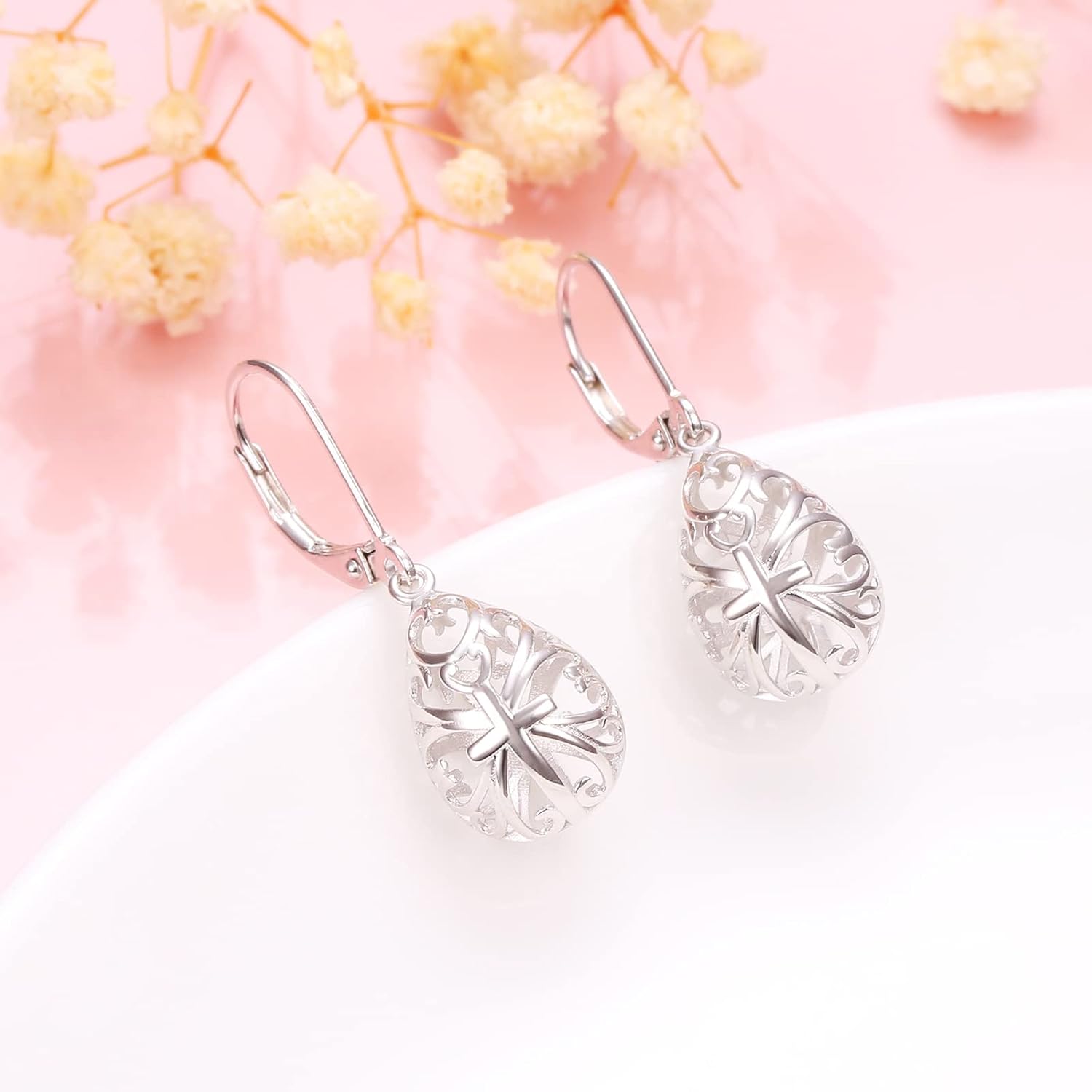 925 Sterling Silver Good Luck Filigree Irish Celtic Knot Dangle Drop Stud Love Heart Ball Leverback Earrings Birthday Jewelry for Women