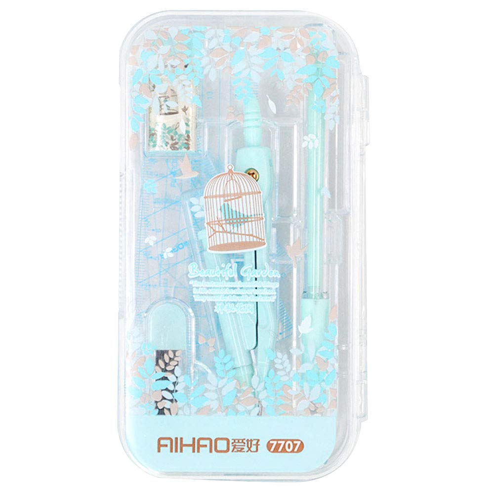 LABANCA 8 Pcs Compass Set with Protractor Rulers Pencil for Math Geometry Green