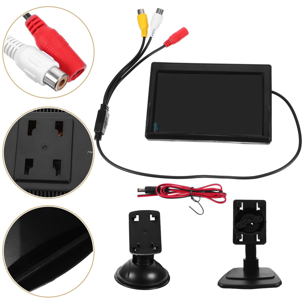 MAGICLULU Moniteur Miroir Tft LCD pour Voiture Écran Couleur avec Entrées Montage Ventouse ou Adhésif Compatible Caméra de Recul et Système de Stationnement