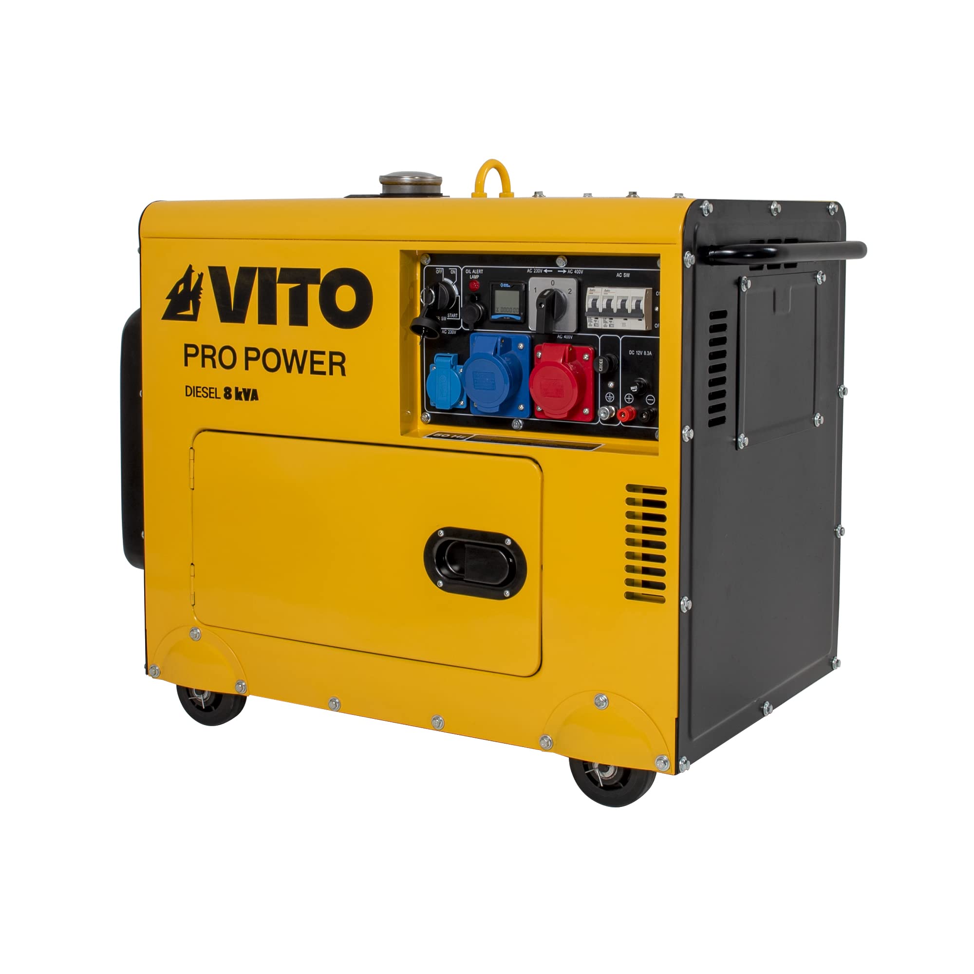VITO – Grupo electrógeno 8 KVA Diesel monofásico/trifásico 4T 12CV 498 cm³ 6500W Arrancador eléctrico silencioso Autonomía 8h