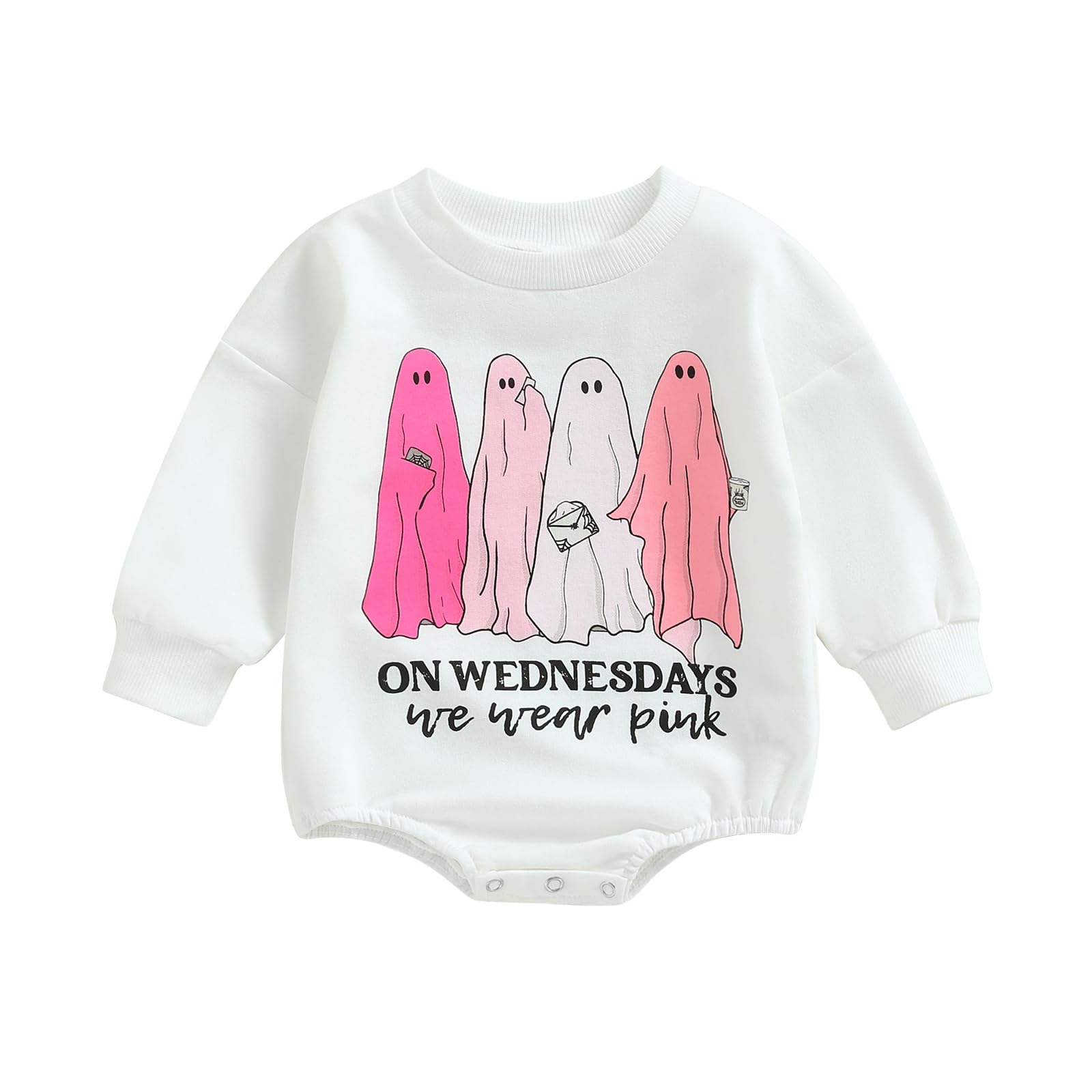 Halloween Baby Clothes Infant Baby Girl Boy Ghost Letter Long Sleeve Crewneck Sweatshirt Romper Bodysuit Outfits (Pink, 0-3 Months)
