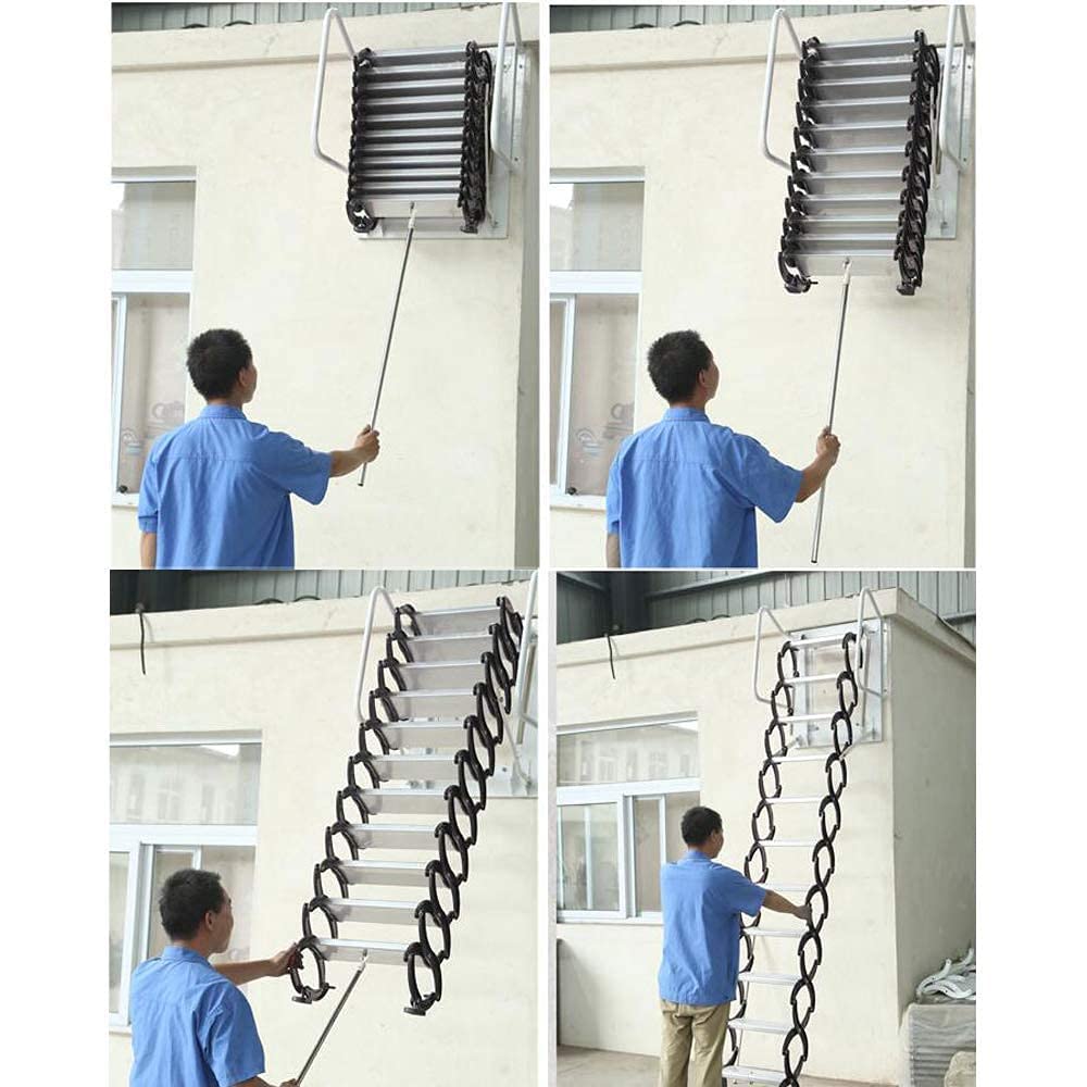 INTSUPERMAI Attic Steps Pull Down 12 Steps Attic Stairs Alloy Attic