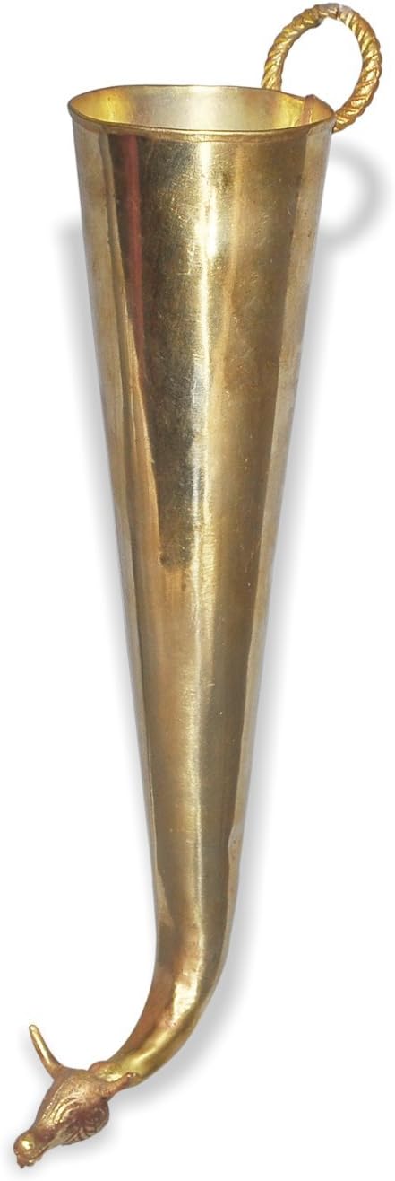 Pure Brass Gaumukhi Shringi for Abhishek, Bathing Pot for Gods,Gomukhi Shringi Pipe, Cone Shape, Brass Made, Size Aprox 12 inches and 80g,
