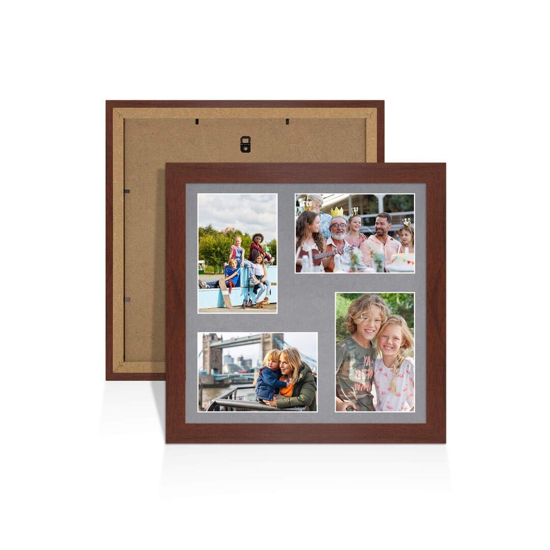 Procut Global 12X12 Rose Wood Photo Frames For Multiple Pictures with Mid Grey Mount-Modern Collage Frame with 4 Apertures (4x) 6X4-Engineered Wood with Shatterproof Perspex