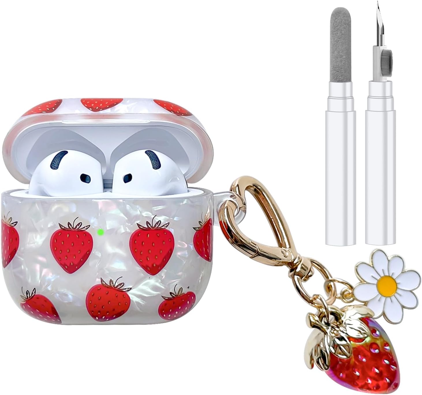 Compatible with AirPods 4 Case, Cute Strawberry Pretty Aesthetic AirPod 4 Case Cover with Strawberry Keychain, Soft TPU Protective Shockproof Case for Women Girl