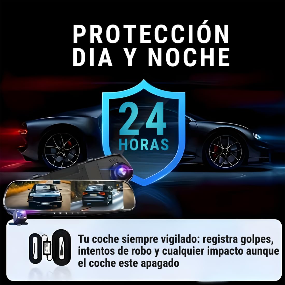 Espejo Retrovisor con Doble Cámara 1080P HD, Visión Nocturna, Grabación Automática Delantera y Trasera, Fácil Instalación Universal para Coche