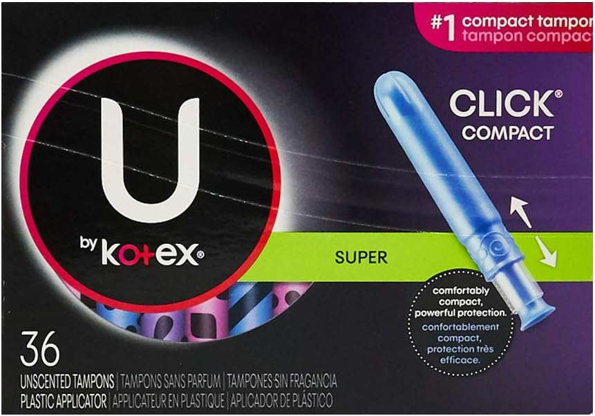U by Kotex Click Compact Tampons, Super Absorbency, Unscented, 36 Count
