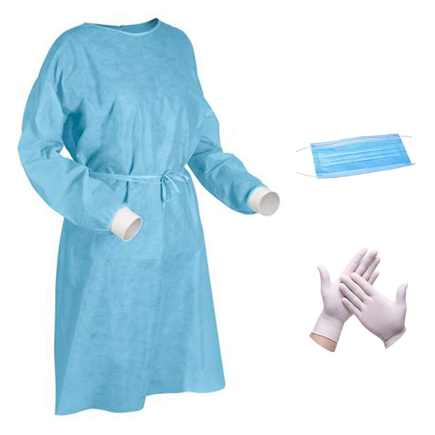 ORILEY ORGW02 Disposable Medical PPE Kit Non-Woven Surgical Isolation Gown with Gloves Mask 40 GSM Spun Bond Breathable Fabric