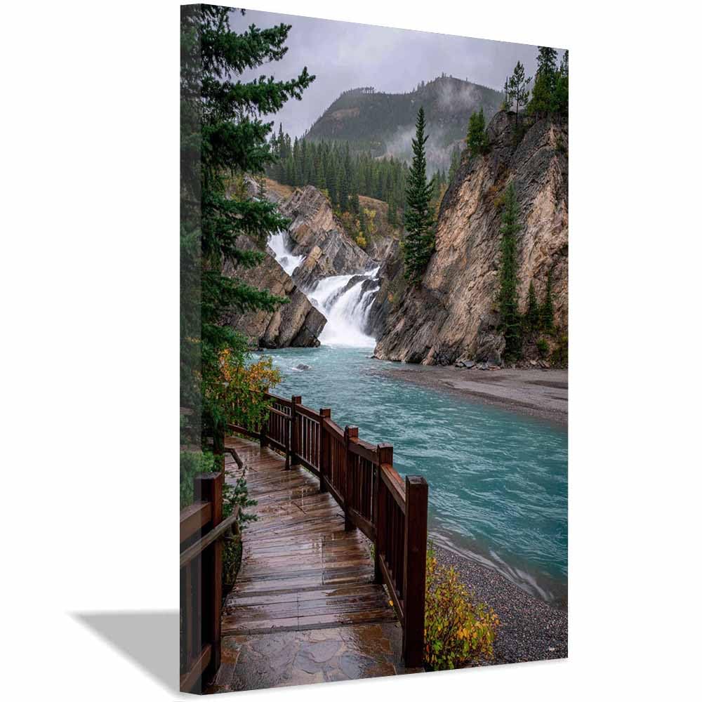 XENIOU landscape poster River Waterfall Boardwalk pictures, print canvas poster decor for living room, bathroom canvas art, for Bedroom Home Decoration.(Multicolor)-70x100cm Framed