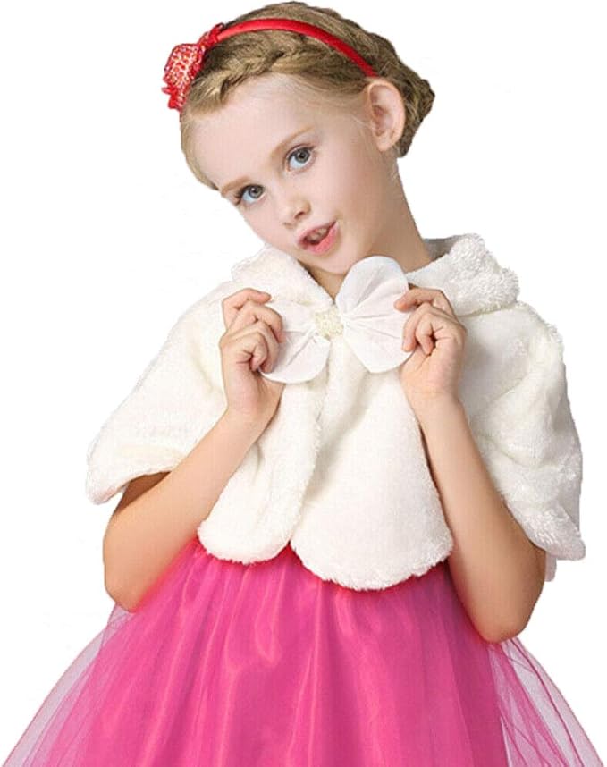 Kids Girls Faux Fur Shrug Cape Princess Ivory Bolero Cardigan Tippet