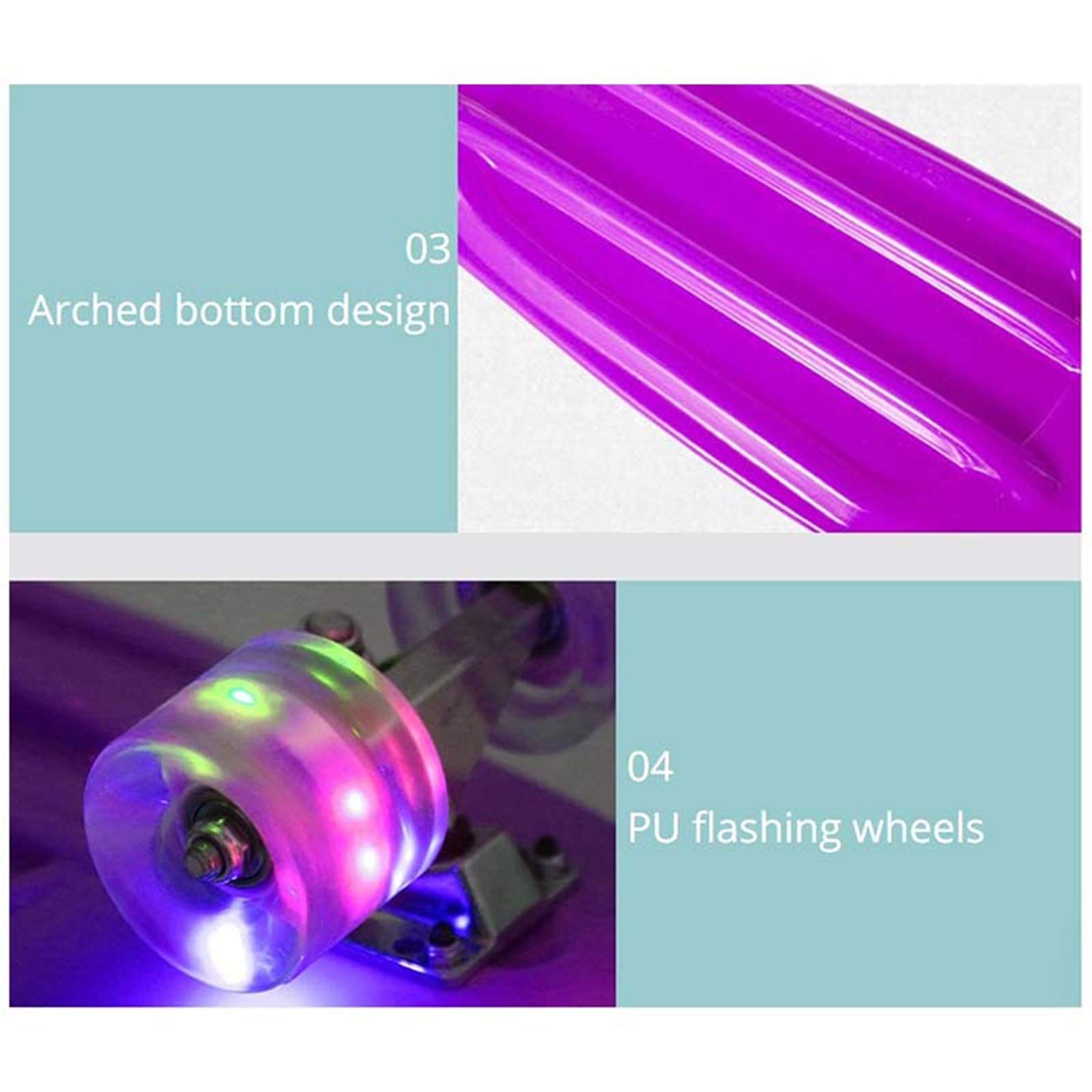 Skateboard Complet Mini Cruiser Planche À Roulettes En Plastique 22 Pouces Pour Enfants Garçons Filles Débutants Adolescents Adultes, LED Light Up Wheels Avec Roulements Et Tout-En-Un Skate T-Tool