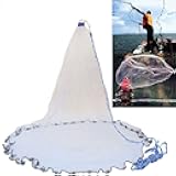 Yeahmart American Saltwater Fishing Cast Net for Bait Trap Fish 3ft/4ft/5ft/6ft/7ft/8ft/9ft/10ft Radius Freshwater Casting Nets with Heavy Duty Real Zinc Sinker Weights, 3/8inch Mesh Size