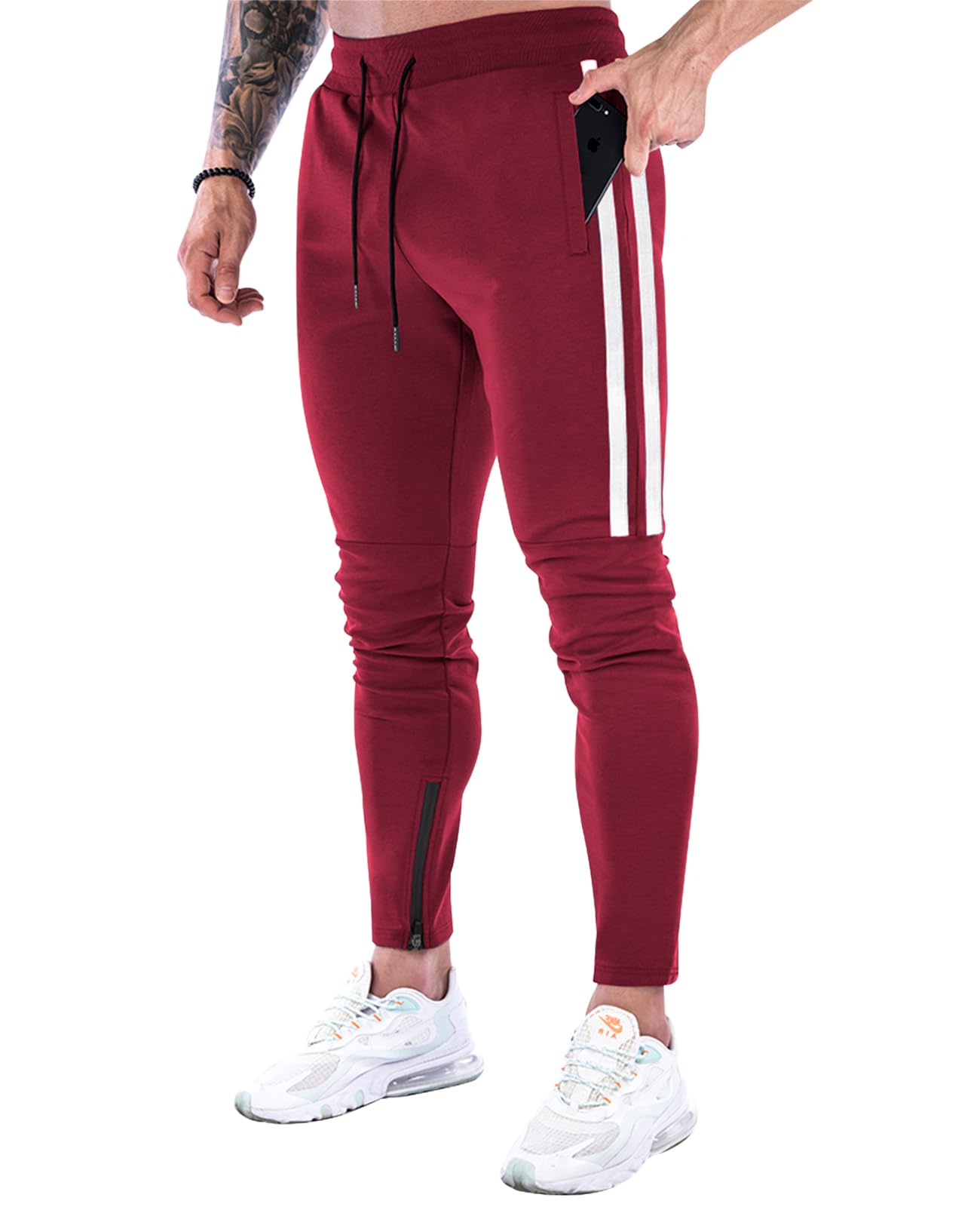 Suwangi Pantaloni Tuta Uomo Palestra Running della Allenamento Slim Fit Design a Righe con Tasche Zip