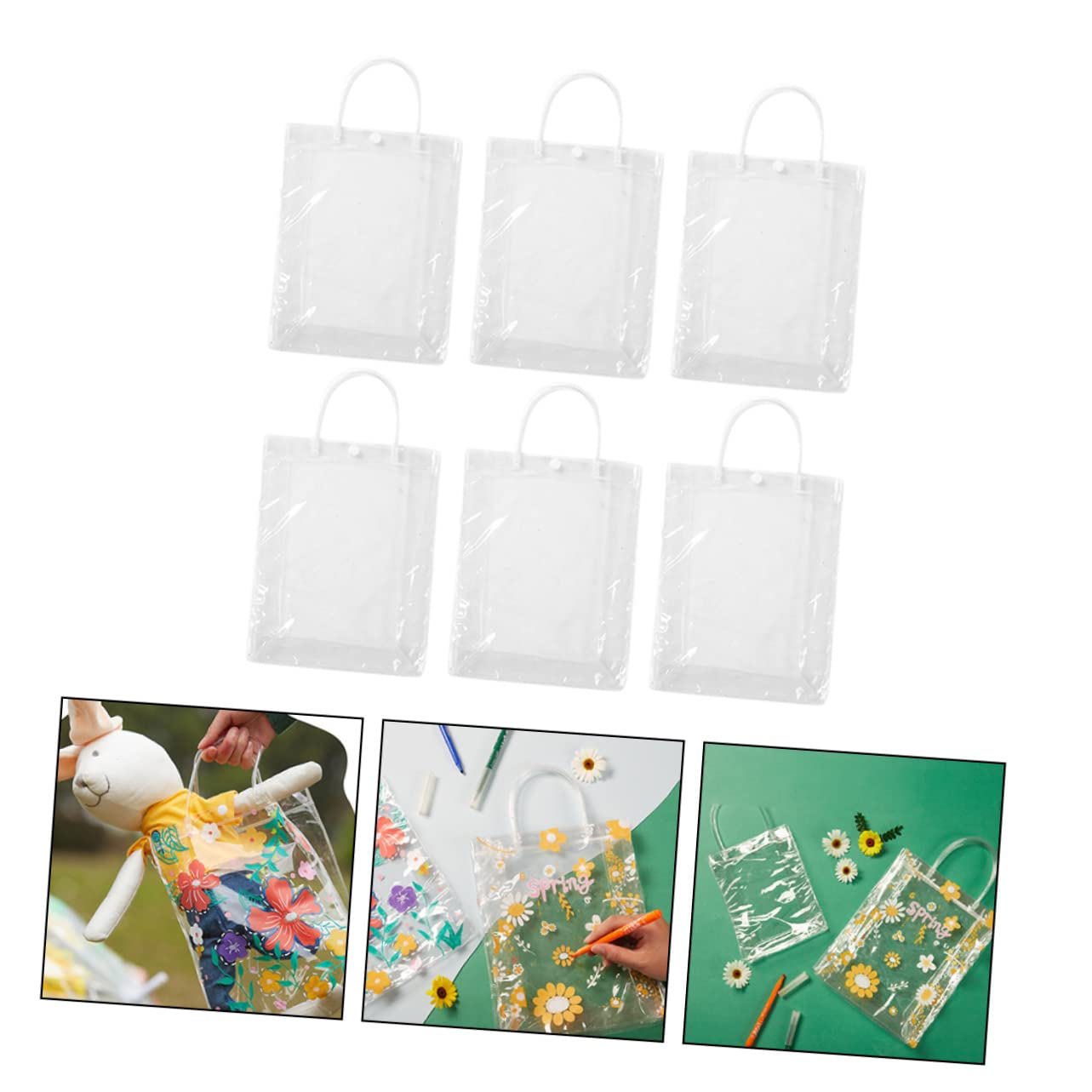 HEMOTON 12piezas Bolsas Tote Transparentes para Niño Niña para Pintar y Decorar Familia Material Ligero y Resistente para Manualidades y Almacenamiento
