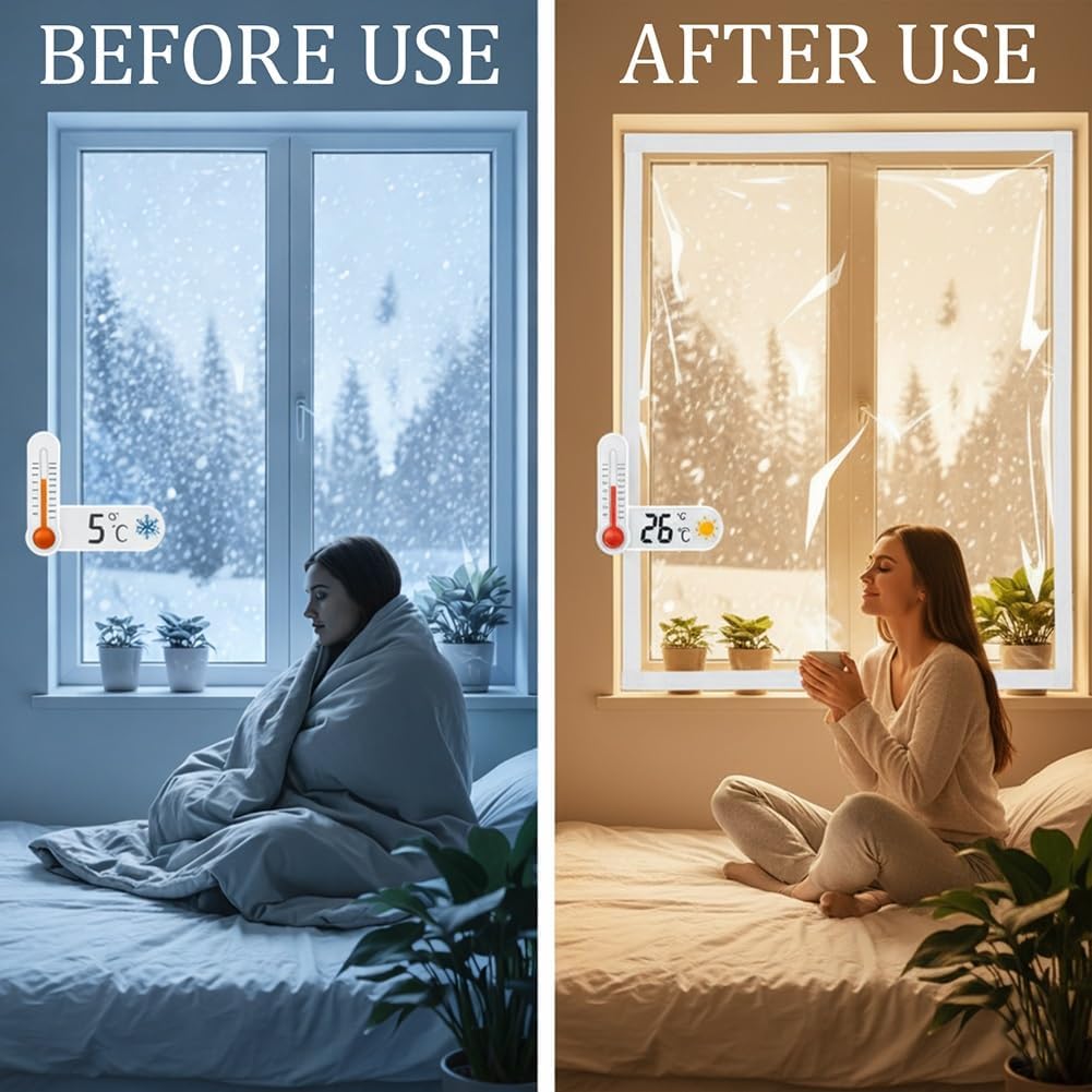 Plastic Window Insulation Kit for Winter, Transparent Thermal Window Cover Seal Winterizing Insulated Windows Film Weatherproofing Windows Wrap to Keep Cold Out W20-79in(51x91in)