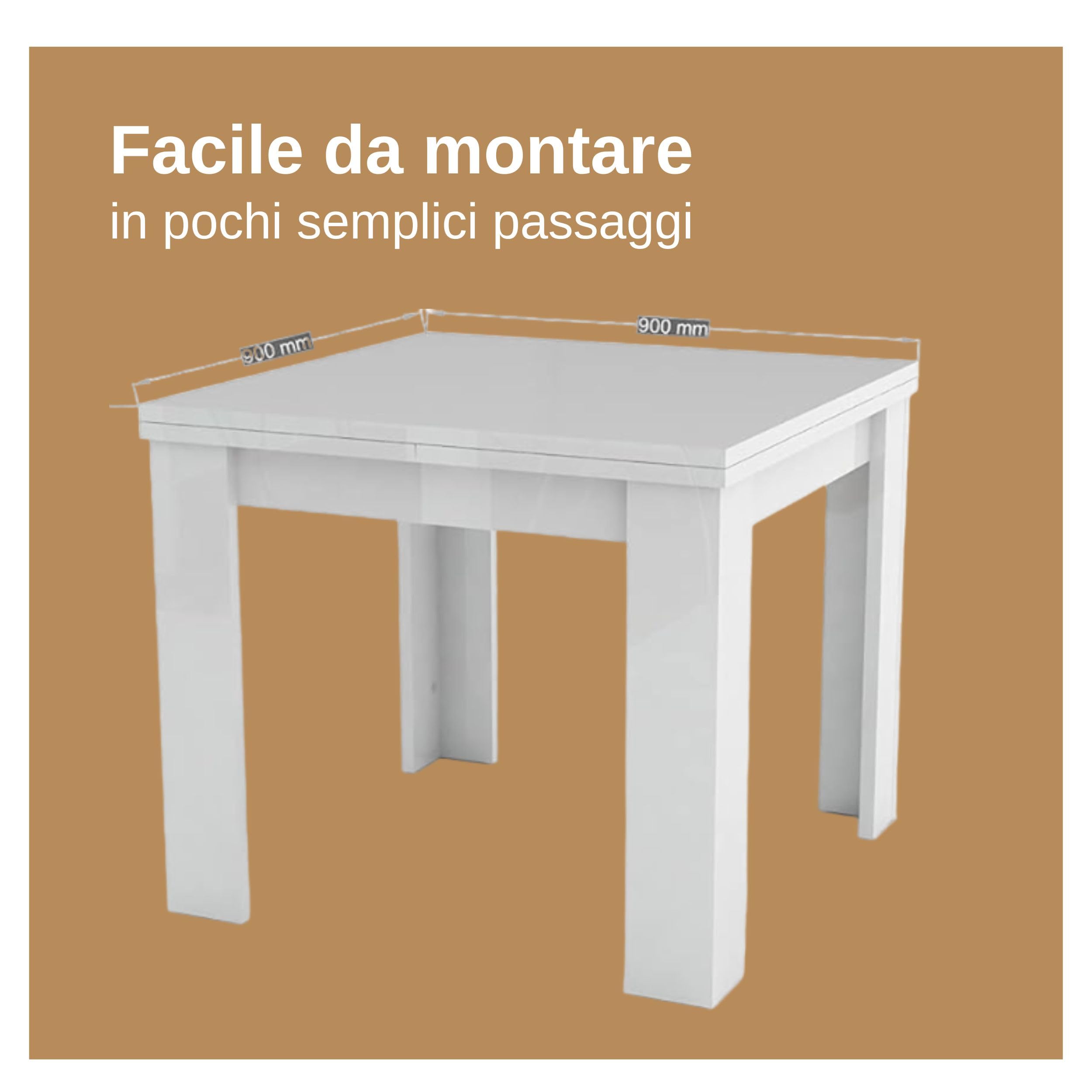web-furniture Jesi Table de Cuisine de 90 cm Extensible à Livre, Mélamine, Blanc laqué Brillant, X-Large
