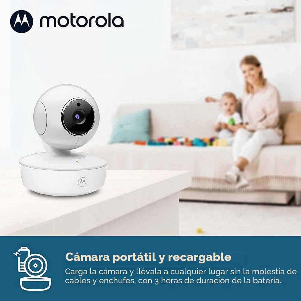 Motorola Nursery VM55 - Cámara Babyphone - Visión nocturna - Pantalla LCD de 5 pulgadas - Inalámbrica - Monitorización de temperatura - Sistema de comunicación bidireccional blanco