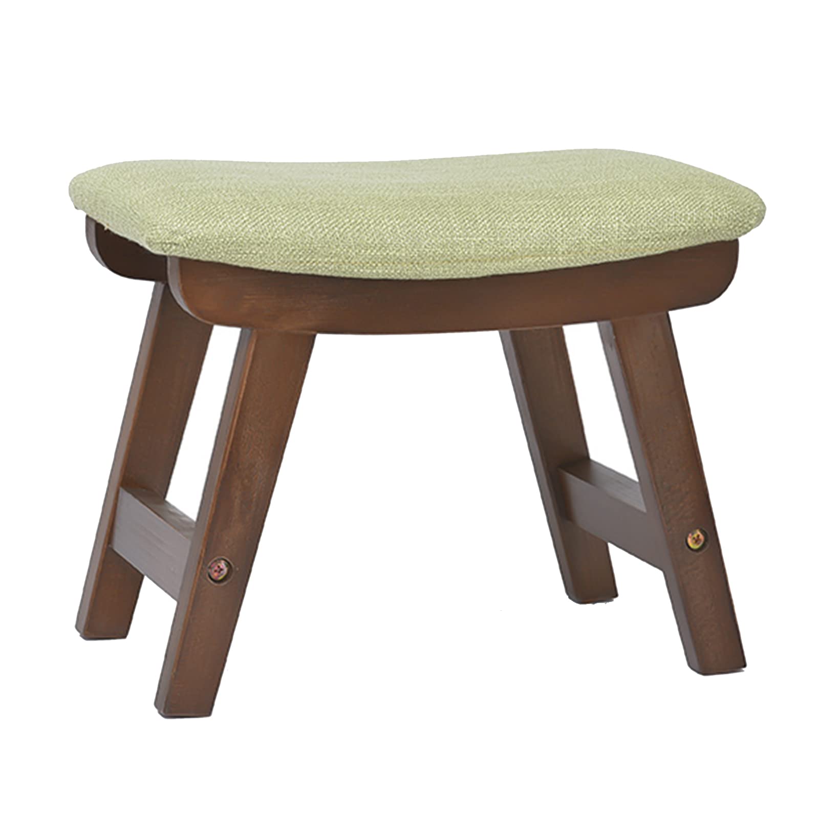 Pouf en lin et pieds en bois de noyer au design galbé noble