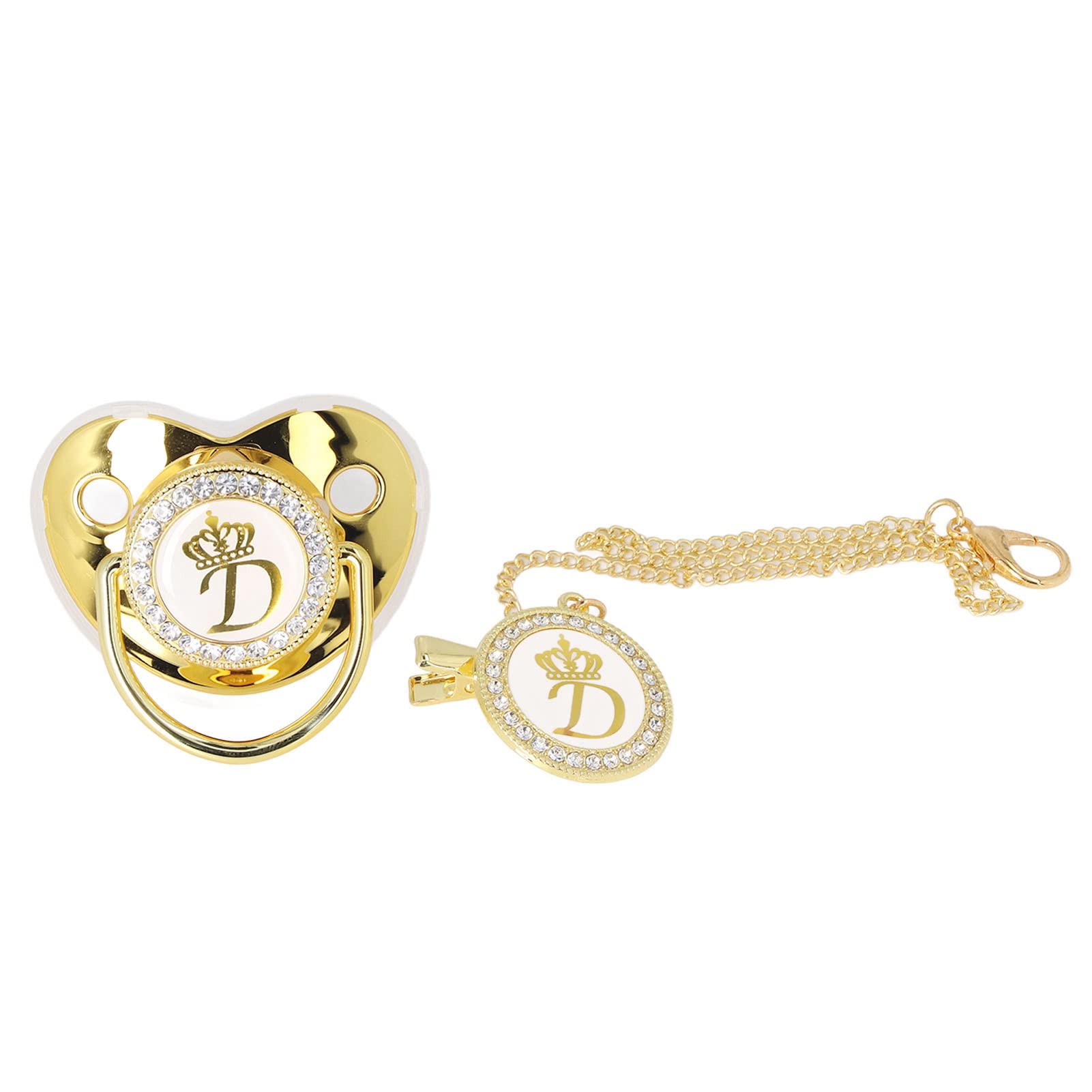 Baby Pacifier and Clips, Bling 26 Letters Golden Baby Infant Newborn Pacifier for Boys Girls 6-18 Months Home Travel Use(D)