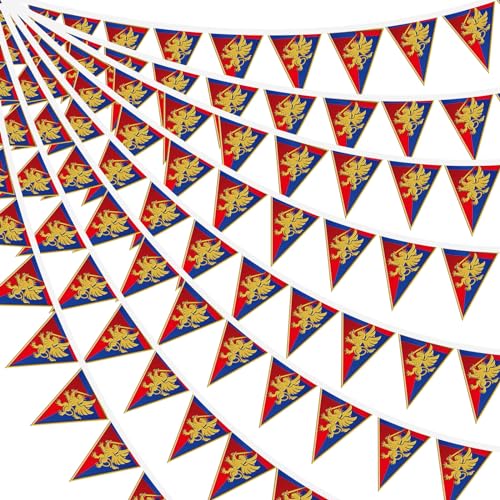 Hahafelt 6 Pcs 72 ft Medieval Fantasy Pennant Banner with Lion Design Medieval Party Decorations Hanging Party Bunting Banner Garden Triangle Flag for Castle Theme Festival Birthday Decor
