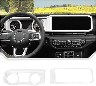 JeCar White ABS Dashboard Trim Interior Accessories for 2024-2025 2026+ Jeep Wrangler JL & Gladiator JT, Instrument Cluster & Center Screen Frame Decoration Upgrade