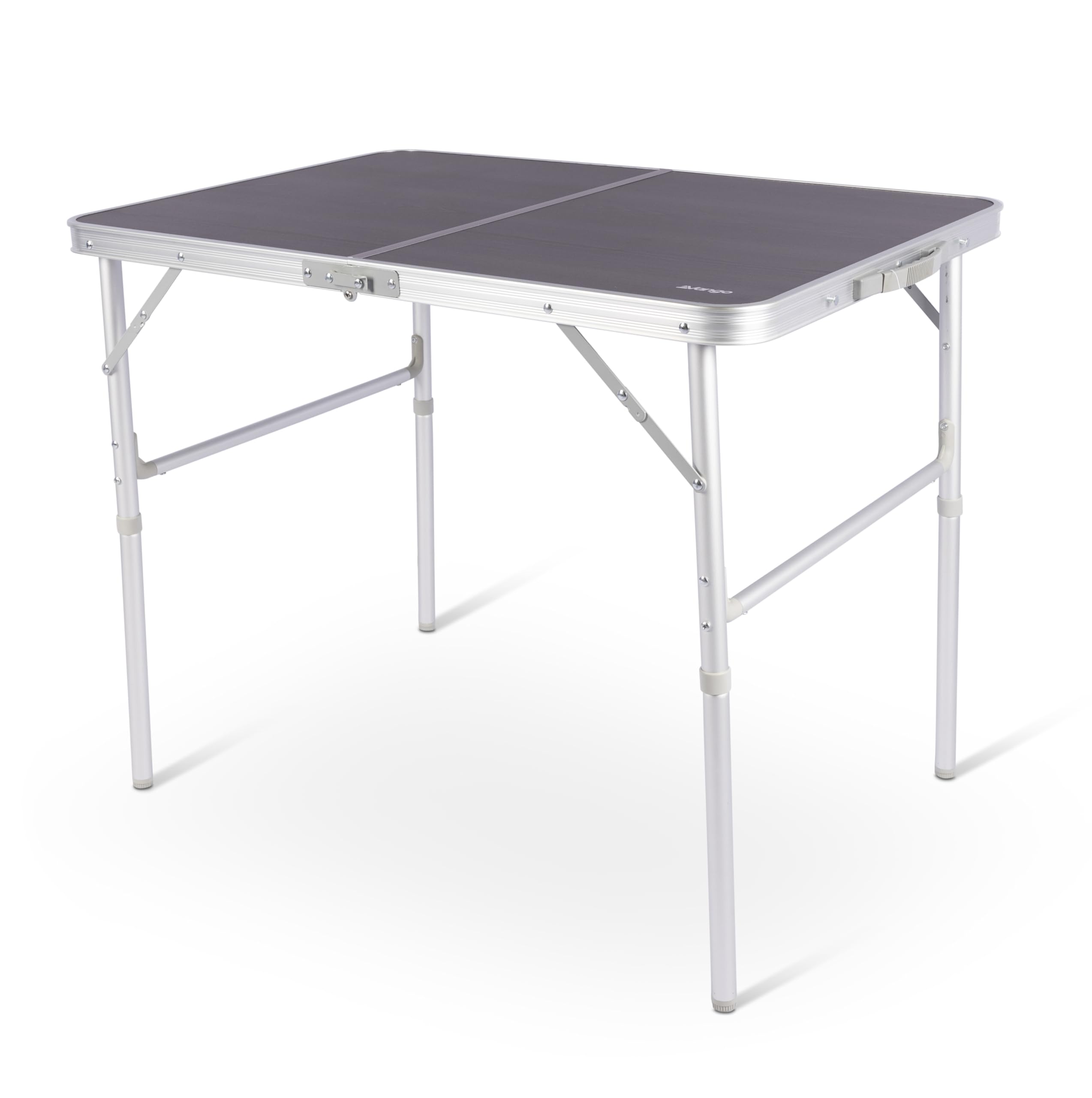 Vango Camping Table | Coffee or Dining Table with Adjustable Height | Folding Lightweight Aluminium Frame, Wood Grain Effect Top (Redwood Duo 90 (90 x 60cm))