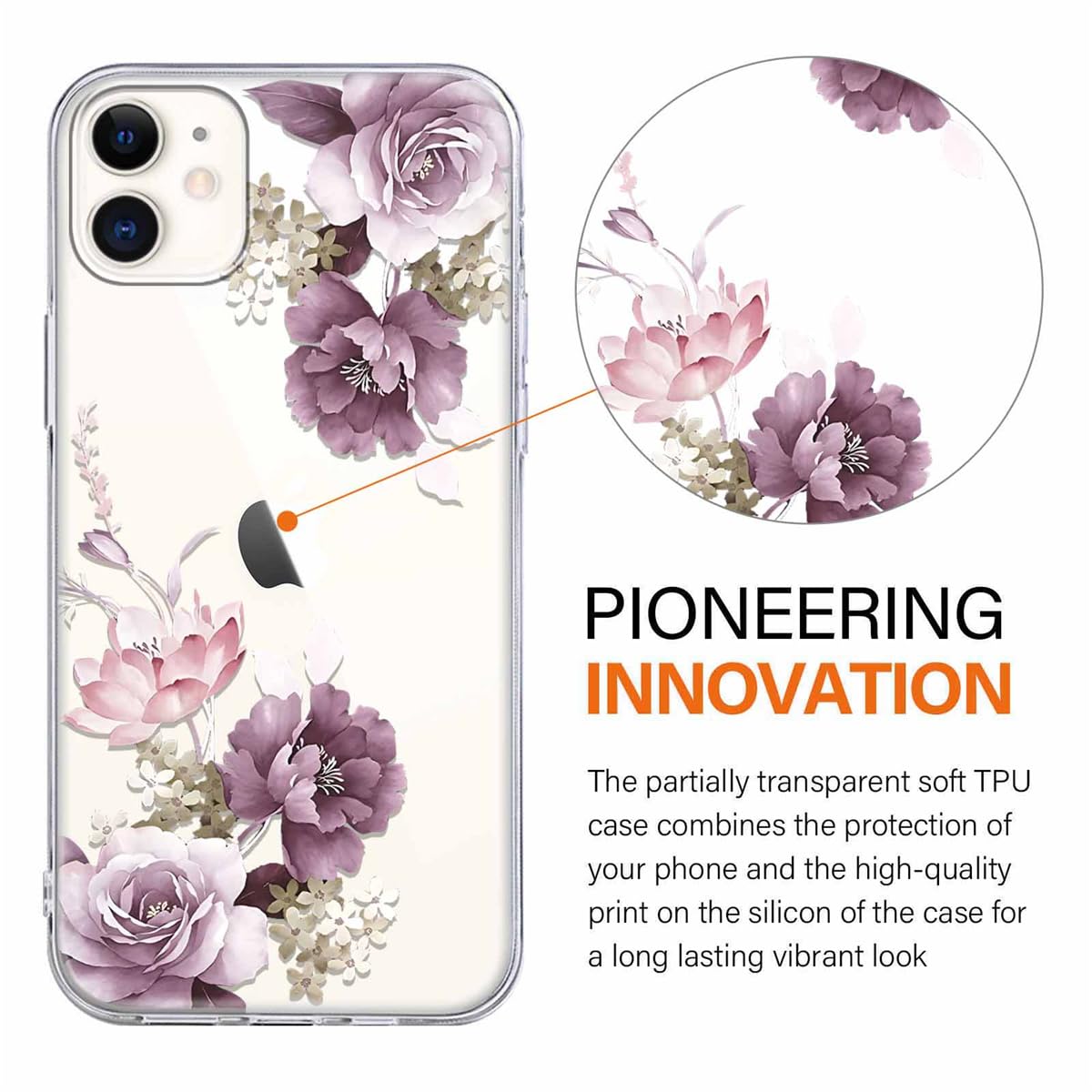 Yoedge 2 Pezzi Cover Per IPhone 11 Trasparente | Silicone TPU Con Disegno Fiore | Antiurto E Anti Ingiallimento | Custodia Sottile 6,1 Pollici - 2