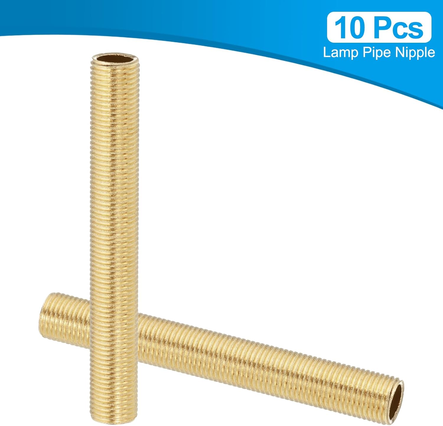 PATIKIL 1/8IP Standard Thread Brass Lamp Pipe Nipple, 10 Pcs 75mm/ 3" Length Hollow Tube Adapter Coupler Connector Pipe Fitting Hardware DIY Repair Part for Lamp Lights