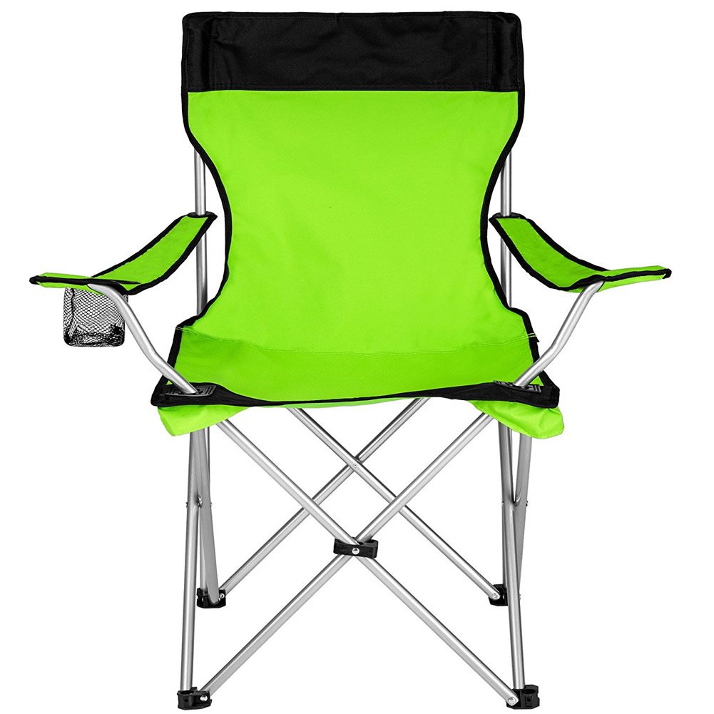 BAKAJI Sedia Pieghevole da Campeggio con Borsa Camping Sedia Mare Spiaggia Pesca da Esterno in Acciaio e Poliestere con Vano Porta Bibite e Smartphone (Verde)