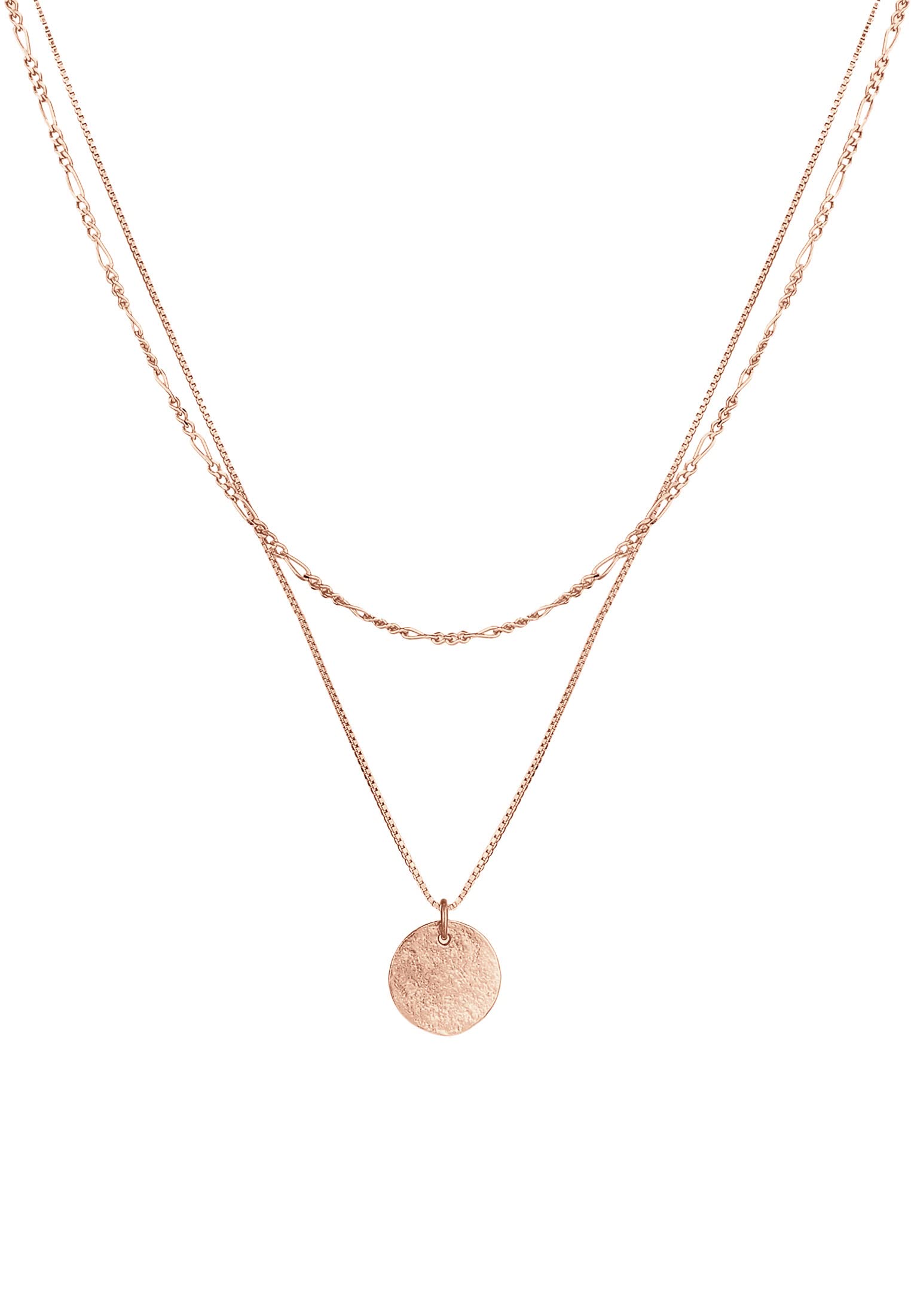 Elli Halskette Damen Layer Plättchen Anhänger Boho 925 Silber | Rosé Vergoldet